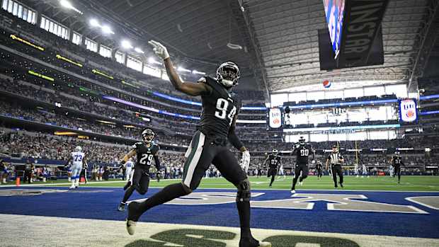 Josh Sweat after his 42-yard pick-6 TD vs Dak Prescott and Cowboys in Week 16